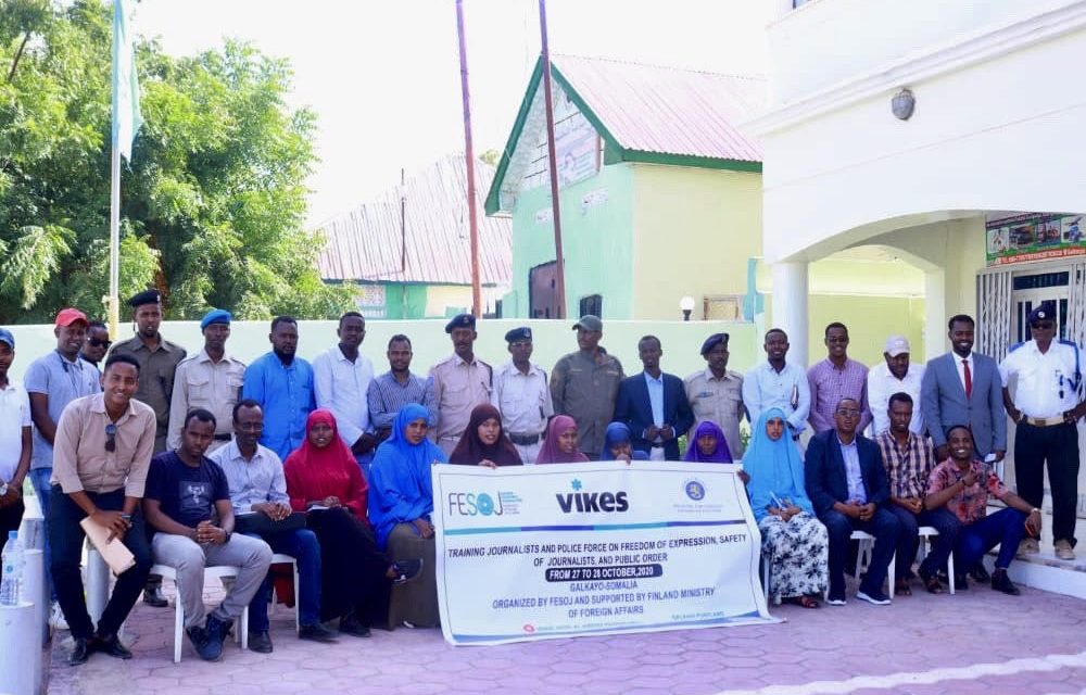 FESOJ and VIKES train 25 Journalists and 10 Police officers on freedom of expression, safety of journalists, and public order in Galkayo ahead of Somalia elections