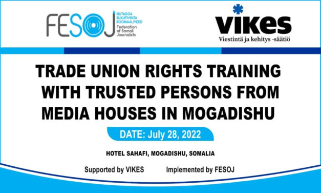 FESOJ Concluded Trade Union Rights Training for Trusted Persons from Local Media Outlets in Mogadishu