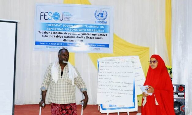 FESOJ has concluded training workshops on reporting persons with disabilities in the cities of Dhuusamareeb and Garowe