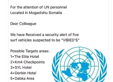 FALSE: United Nations office in Mogadishu did not issue a security alert in August 2024