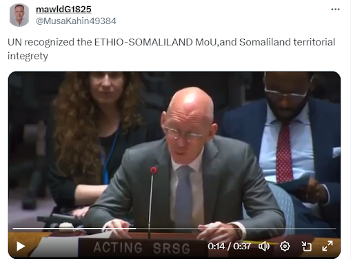 ALTERED: UN acting envoy for Somalia didn’t express confidence in the Somaliland-Ethiopia MoU